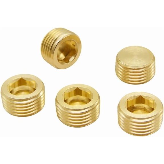 MKEUDQ-3/8" NPT Brass Pipe Plug Counter Sunk Internal Hex Thread Socket Pipe Plug, 5 Pack
