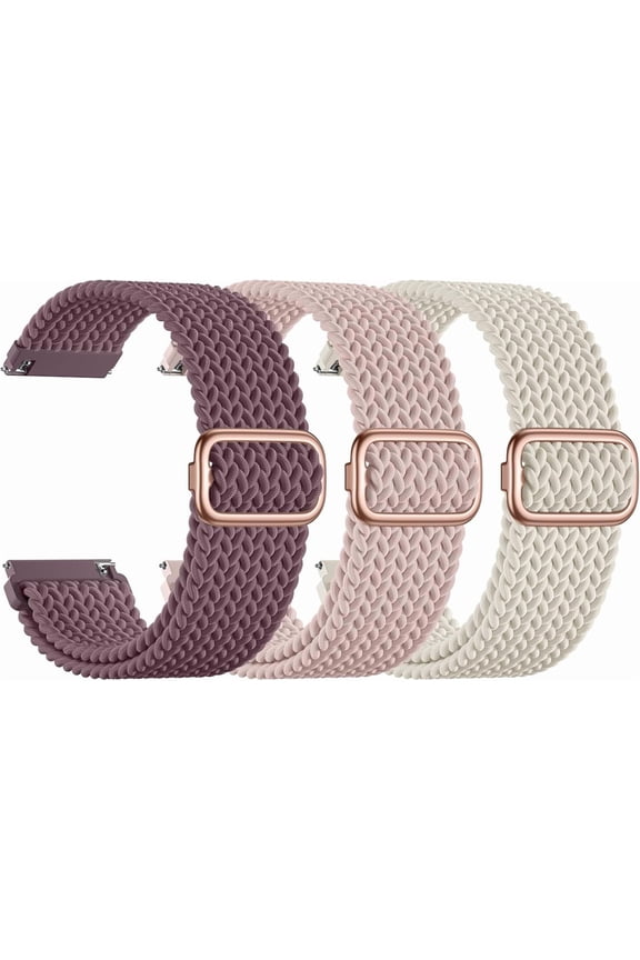 -3 Pack 18mm 20mm 22mm Braided Watch Band Compatible with Garmin Vivoactive 5 Watch Bands/Vivoactive 6/3/4s, Quick Release Adjustable Elastic Nylon Loop Strap for Venu 3S/2S/Venu 3/2 Women Men