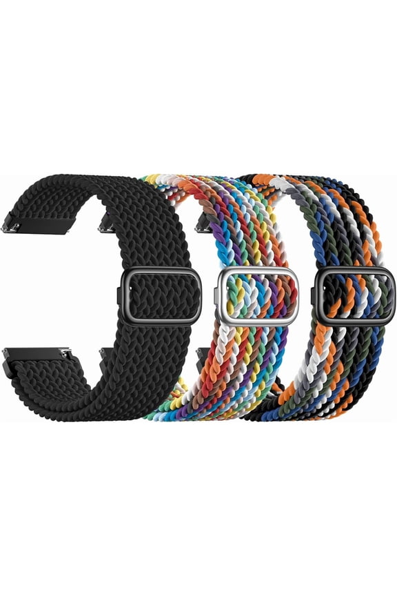 -3 Pack 18mm 20mm 22mm Braided Watch Band Compatible with Garmin Vivoactive 5 Watch Bands/Vivoactive 6/3/4s, Quick Release Adjustable Elastic Nylon Loop Strap for Venu 3S/2S/Venu 3/2 Women Men