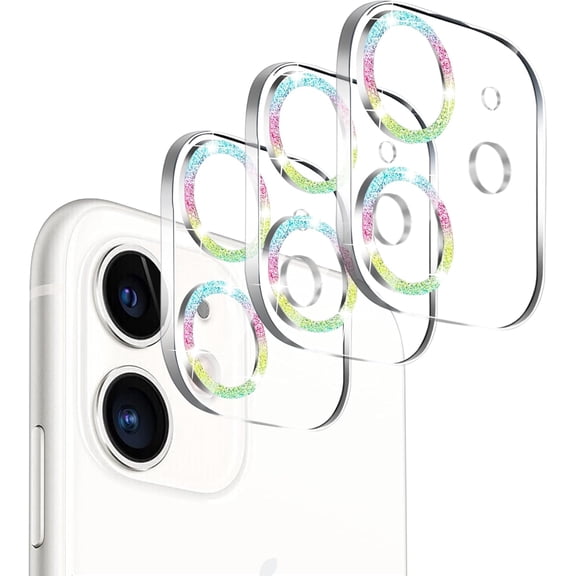 MKEUDQ-3 Pack Camera Lens Protector for iPhone 11 & iPhone 12 Mini,Glitter Bling Sparkle Ultra HD, Tempered Glass, 9H Hardness, Anti-Scratch, Case Friendly, Easy to Install [No Affect on Night Shots