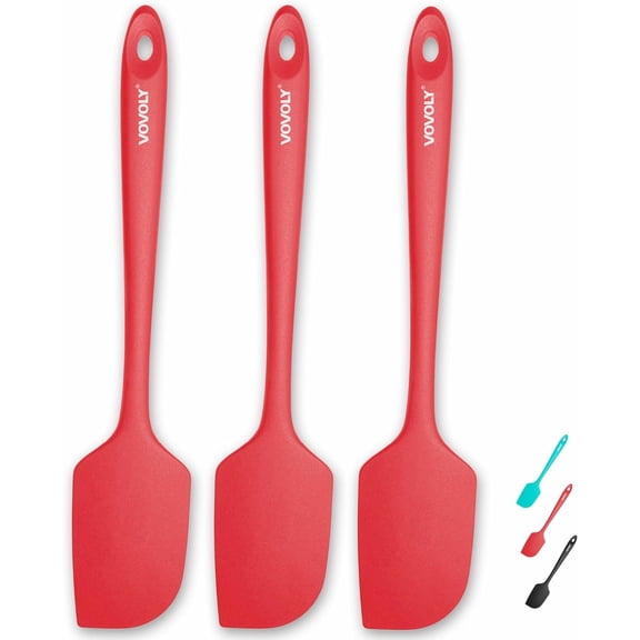 MKEUDQ-3 Pack Large Silicone Spatula for Kitchen,600F Heat resistant Rubber Spatulas for Baking,Cooking, Scraping,and Mixing,Non Stick Kitchen Utensils, BPA Free, 11.2 IN, Red