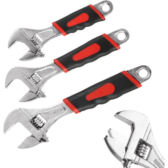 MKEUDQ-3 Pcs Adjustable Wrench Set, 10/8/6 Inch, Crescent Soft Grip Non-Slip Wrench with Laser Etched SAE Graduations for Home, Garage, Workshop and DIY.