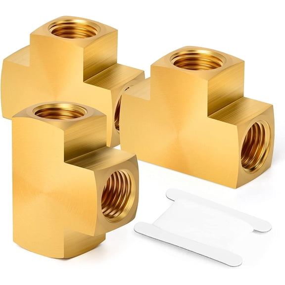 MKEUDQ-3 Pcs Brass Barstock Tee, 1/4" x 1/4" x 1/4" NPT Female Pipe Fittings