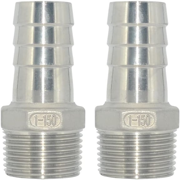 MKEUDQ-304 Stainless Steel to NPT Male Hose Barb Fittings, Compression Fittingwith Hose Clamp for Water, Industrial (2, 3/8" NPT Male x 3/5" Hose Barb)