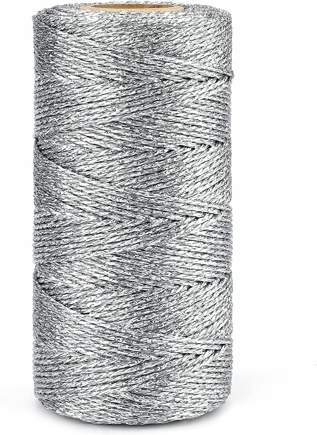 MKEUDQ-328 Feet Silver String Twine - 1.5mm Metallic Ornament Thread Gift Wrapping - Inelastic Macrame Glitter Gold Cord for Gift Wrapping, DIY Crafts, Bracelets