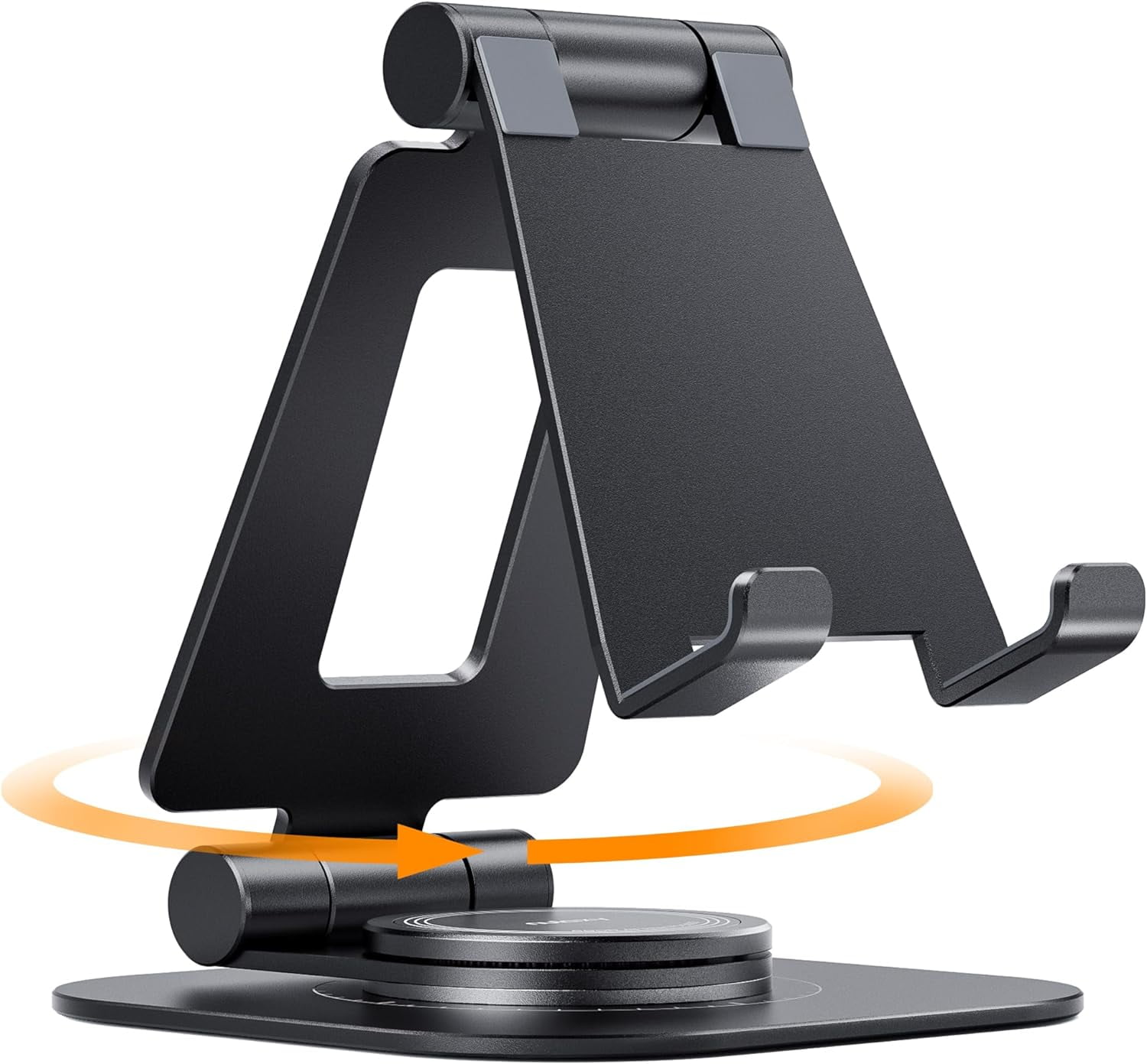 MKEUDQ-360 Rotating Cell Phone Stand, Fully Adjustable Foldable Desktop Phone Holder Cradle Dock, Thick Case Friendly, Compatible with All Phones, Nintendo Switch, Black