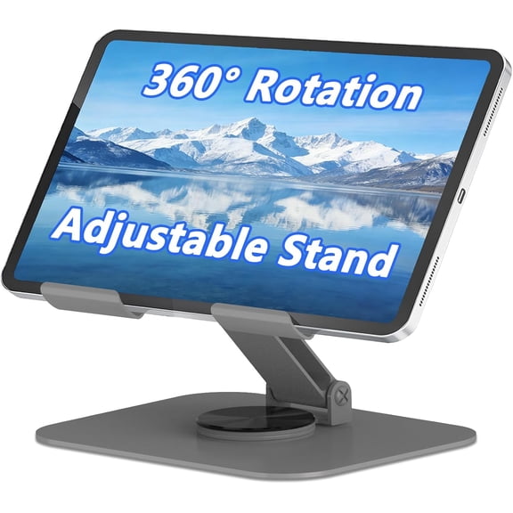 MKEUDQ-360 Rotation Tablet Stand, Ultra Stability Base Fully Folded Easy to Store and Carry Adjustable iPad Stand Compatible with 4-13" Tablet E-Reader iPad Pro/Air/Mini and More (Grey)