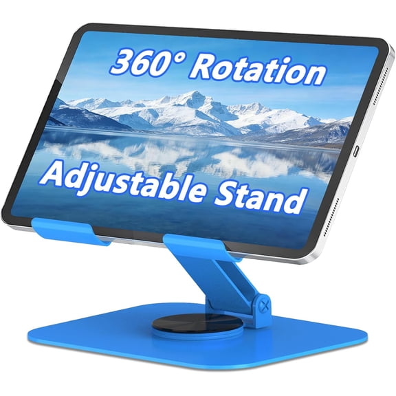 MKEUDQ-360 Rotation Tablet Stand, Ultra Stability Base Fully Folded Easy to Store and Carry Adjustable iPad Stand Compatible with 4-13" Tablet E-Reader iPad Pro/Air/Mini and More (Blue)