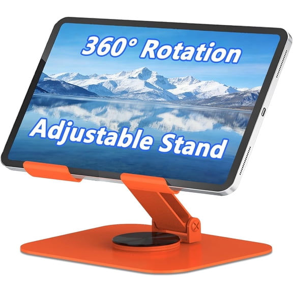 MKEUDQ-360 Rotation Tablet Stand, Ultra Stability Base Fully Folded Easy to Store and Carry Adjustable iPad Stand Compatible with 4-13" Tablet E-Reader iPad Pro/Air/Mini and More (Orange)