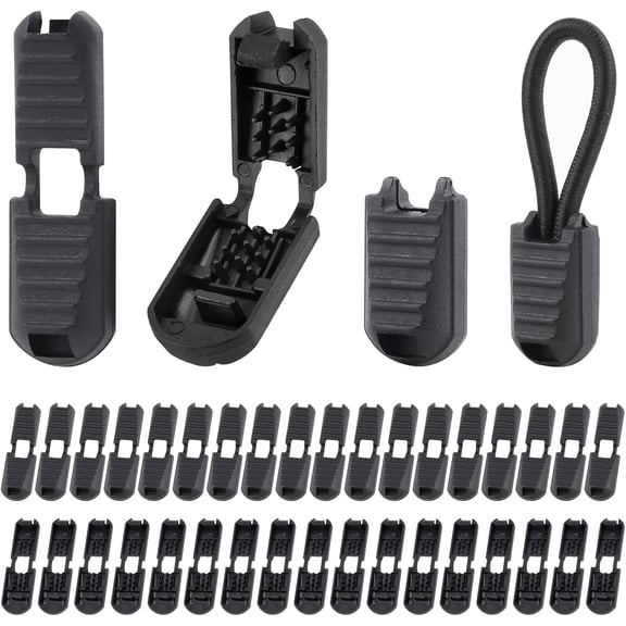 MKEUDQ-36Pack Elastic Cord End Locks, 12.2x20mm Plastic Cord Clamps for Bungee Shock Rope, Secure Tightening Caps for DIY Bracelets, Bag Strings, Drawstrings, Tarp Tie Downs (Black)