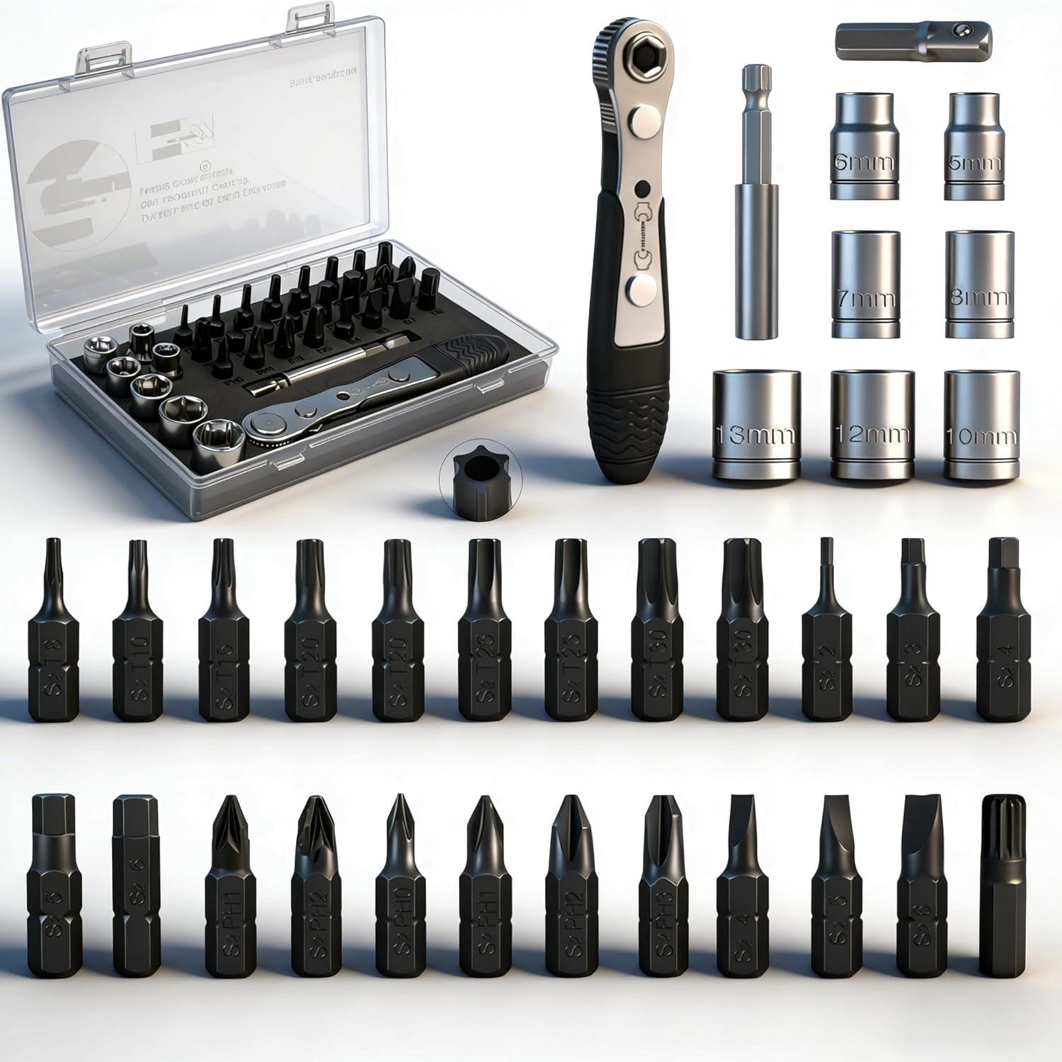 MKEUDQ-36in1 Right Angle Screwdriver Set 1/4 Mini Ratchet Wrench S2 Magnetic 1/4 Bits 90 Degree Offset Screwdriver Metric/SAE Allen Bits Dedicated to Small Spaces Home&Outdoor Portable Tools