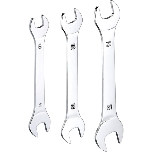 MKEUDQ-3pcs Double Open End Thin Wrench Set 1011/1213/1415mm Metric Super Thin Small Flat Head Wrench Mirror Polished Open Ended Spanner for Automotive Repair Furniture Assembly