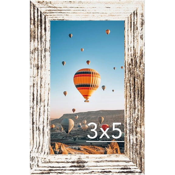 MKEUDQ-3x5 Picture Frame for Tabletop, 3 x 5 Photo Frame with Shatter Resistant Plexiglass, Sturdy 3 by 5 Poster Frame, Rustic White