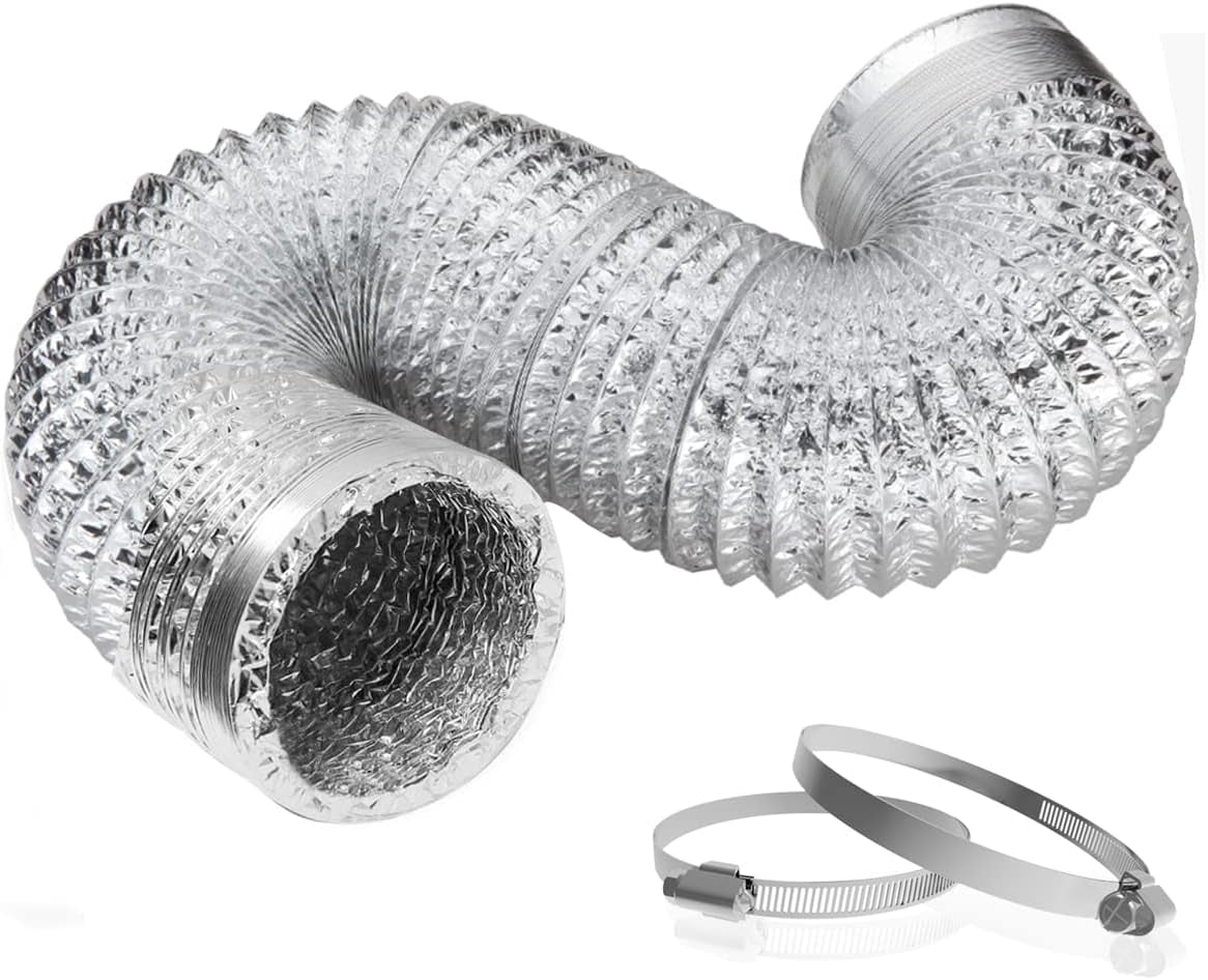MKEUDQ-4 Inch 5 Feet Dryer Vent Hose Short,Flexible Air Ducting,Heavy Duty Aluminum Foil Extra Thick(6-ply) with 2 Clamps for HVAC Ventilation,Tight Space