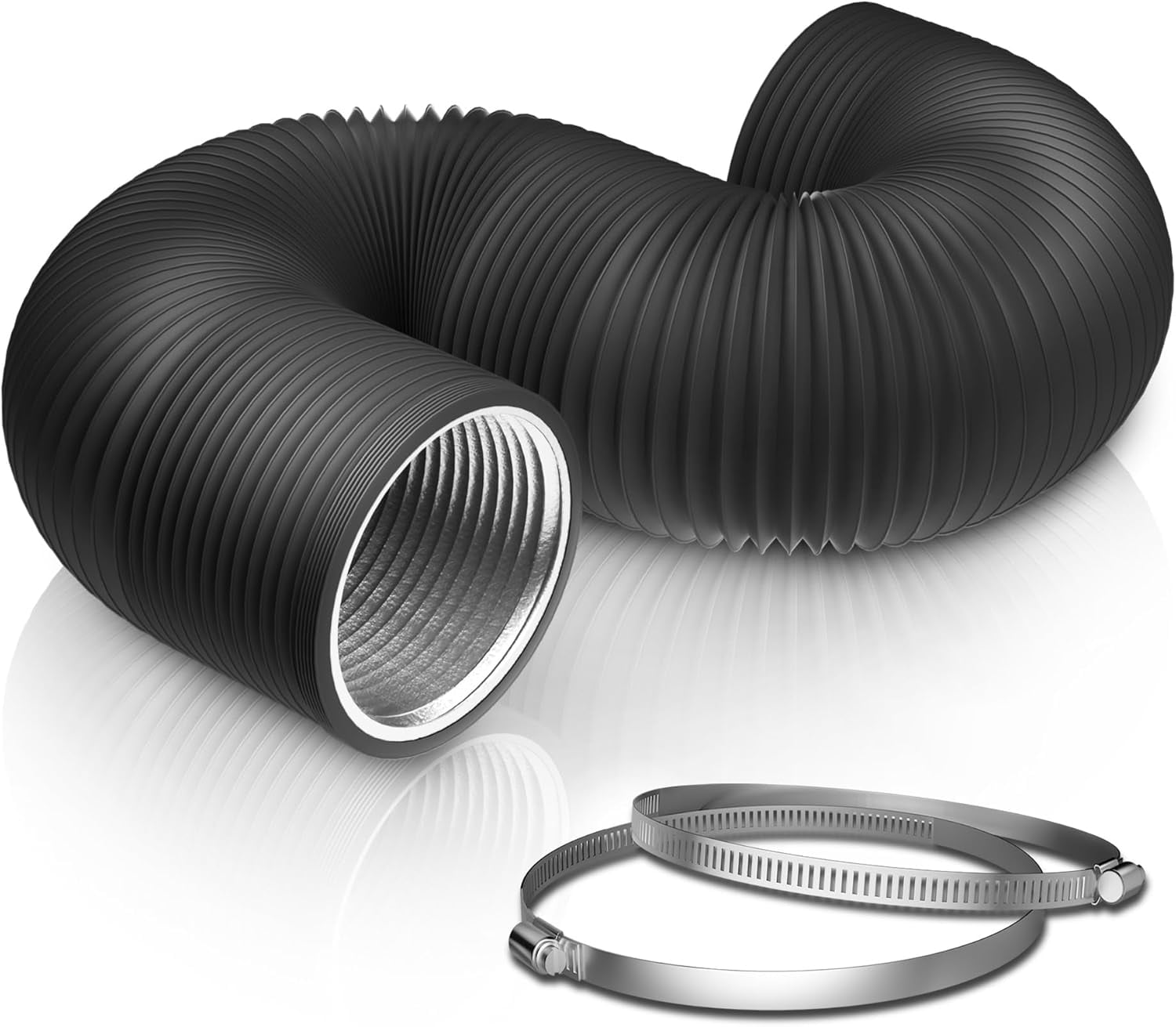MKEUDQ-4 Inch 8ft Aluminum Ducting-4 Layer Protection Dryer Vent Hose for HVAC Heating Cooling Ventilation and Exhaust, 2 Clamps Included