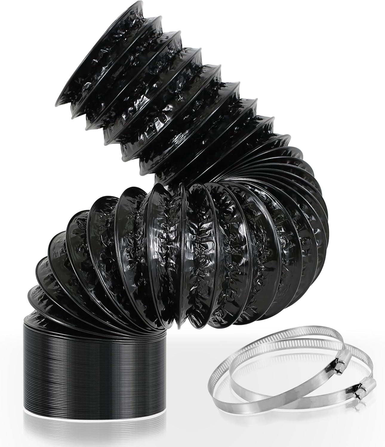MKEUDQ-4 Inch Aluminum Dryer Vent Hose, 25 Feet Flexible Air Ducting with 2 Clamps, Heavy-Duty 4-Layer Design for HVAC, Dryer Vent, Grow Tent, Bathroom Exhaust, Kitchen Ventilation - Black PVC