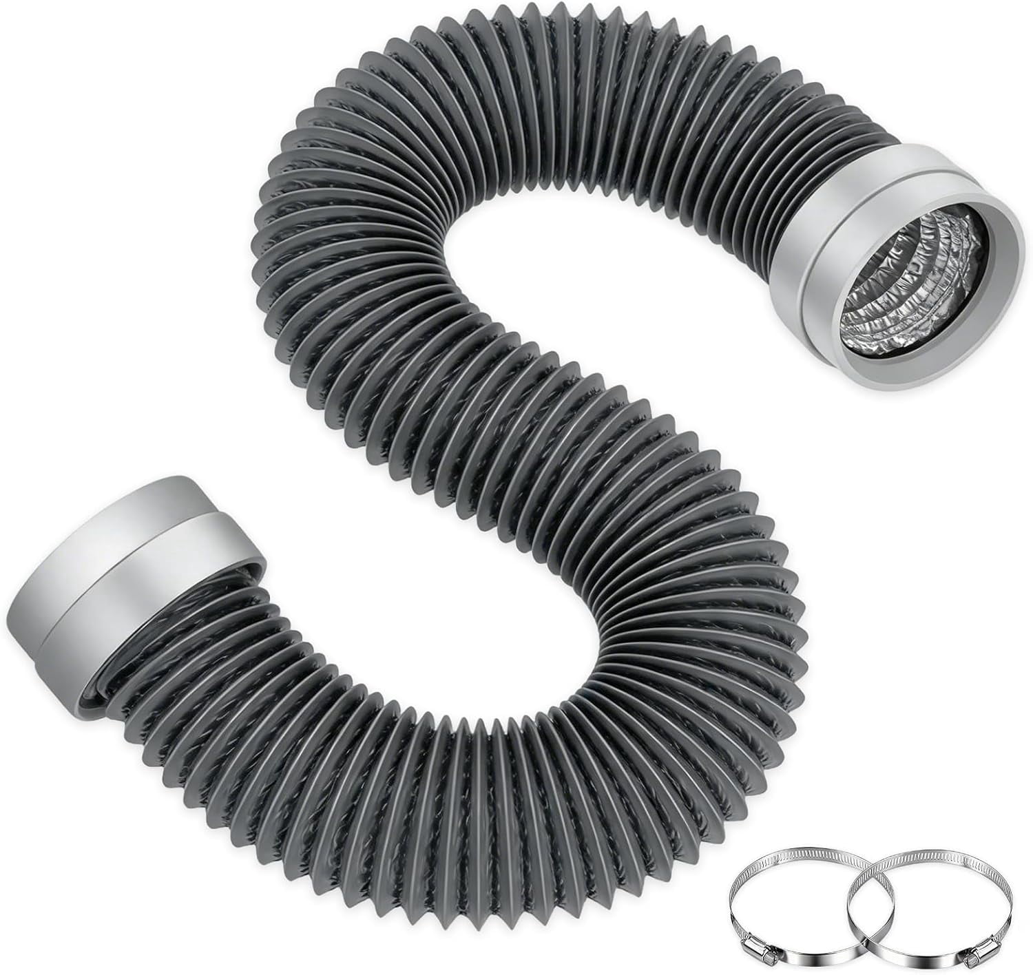 MKEUDQ-4 Inch Flexible Dryer Vent Hose, 5 FT, 6-Layer Reinforced Heat-Resistant Aluminum Vent Duct, Leak-Proof Rubber Seal Connectors, Easy to Install