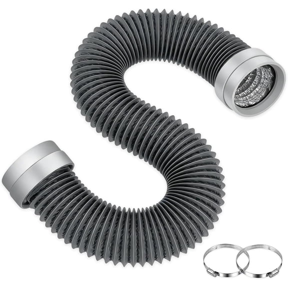 MKEUDQ-4 Inch Flexible Dryer Vent Hose, 5 FT, 6-Layer Reinforced Heat-Resistant Aluminum Vent Duct, Leak-Proof Rubber Seal Connectors, Easy to Install