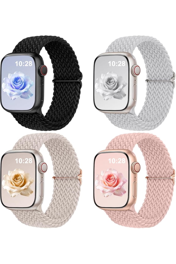 -4 Pack Braided Stretchy Solo Loop for Apple Watch Bands Women Men 40mm 41mm 42mm 44mm 45mm 46mm 49mm 38mm, Soft Nylon Elastic Sport Strap for iWatch Band Series 11 10 9 8 7 6 5 4 3 2 1 SE Ultr