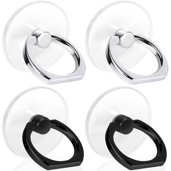 MKEUDQ-4 Pack Cell Phone Ring Holder, Transparent Phone Ring 360Rotation Finger Ring for Phone, Clear Phone Ring Finger Kickstand Compatible with Most of Phones, Tablet and Case, (2 Silver+2 Black)