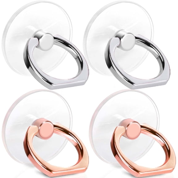 MKEUDQ-4 Pack Cell Phone Ring Holder, Transparent Phone Ring 360Rotation Finger Ring Stand, Clear Phone Ring Finger Kickstand Compatible with Most of Phones, Tablet and Case (2Silver+2Rose Gold)