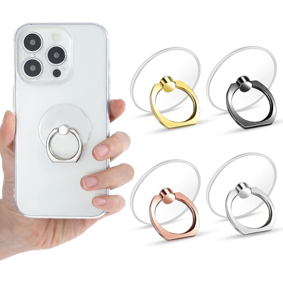MKEUDQ-4 Pack Phone Holder Ring Transparent Finger Grip Loop 360 Degree Rotation Finger Ring Stand Cell Phone Kickstand Ring Compatible Various Mobile Phones Or Phone Case(Silver/Black/Gold/Rose Gold