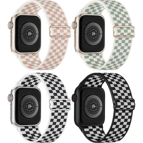 MKEUDQ-4 Pack Stretchy Solo Loop Compatible with Apple Watch Bands 38mm 40mm 41mm 42mm 44mm 45mm 46mm 49mm Women Men, Sport Nylon Elastic Straps Wristbands for iWatch Series 10 9 8 7 6 5 4 3 11 Ultra