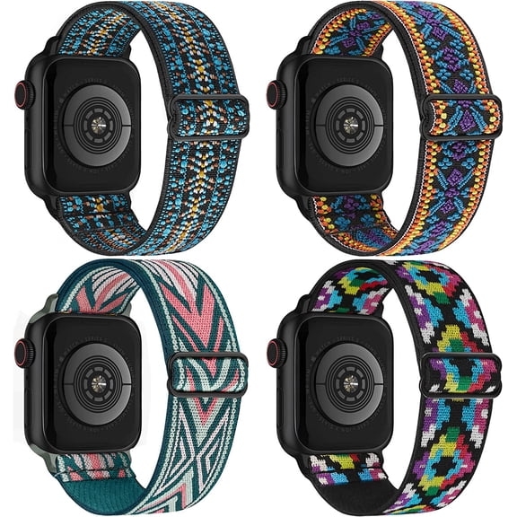 MKEUDQ-4 Pack Stretchy Solo Loop Compatible with Apple Watch Bands 38mm 40mm 41mm 42mm 44mm 45mm 46mm 49mm Women Men, Sport Nylon Elastic Straps Wristbands for iWatch Series 10 9 8 7 6 5 4 3 11 Ultra