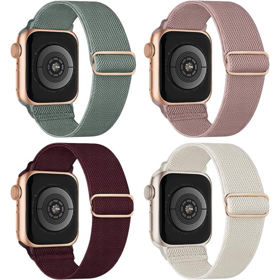 MKEUDQ-4 Pack Stretchy Solo Loop Compatible with Apple Watch Bands 38mm 40mm 41mm 42mm 44mm 45mm 46mm 49mm Women Men, Sport Nylon Elastic Straps Wristbands for iWatch Series 10 9 8 7 6 5 4 3 11 Ultra