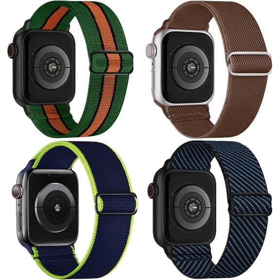 MKEUDQ-4 Pack Stretchy Solo Loop Compatible with Apple Watch Bands 38mm 40mm 41mm 42mm 44mm 45mm 46mm 49mm Women Men, Sport Nylon Elastic Straps Wristbands for iWatch Series 10 9 8 7 6 5 4 3 11 Ultra