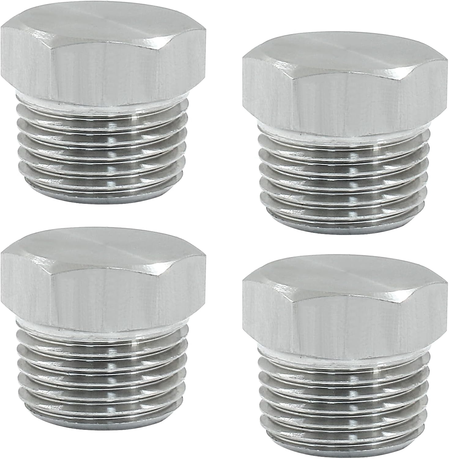 MKEUDQ-4 Pcs 1/2 Npt Plug Male Threaded Plug, Hex Head Plug Stainless Steel Plugs, Garden Hose Plug Oil Drain Plug Pipe Plug for Air Compressor