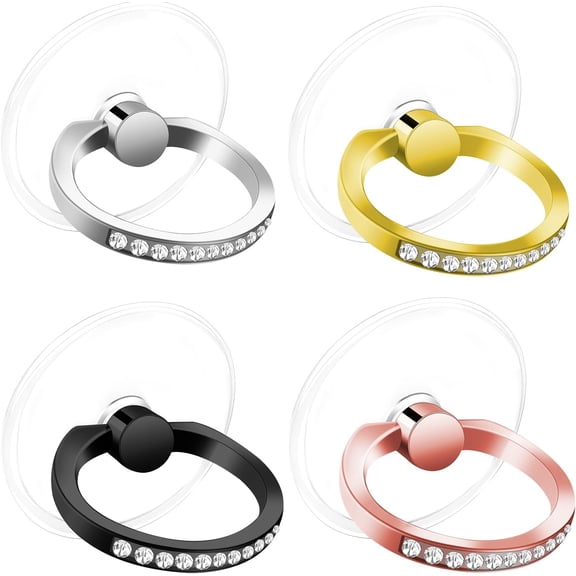 MKEUDQ-4 Pcs Diamond Cell Phone Ring Holder Stand Transparent Finger Grip Clear Phone Ring Grip Clear 360 Degree Rotation Kickstand Phone Rings for Back of Phone Compatible with Most of Phones