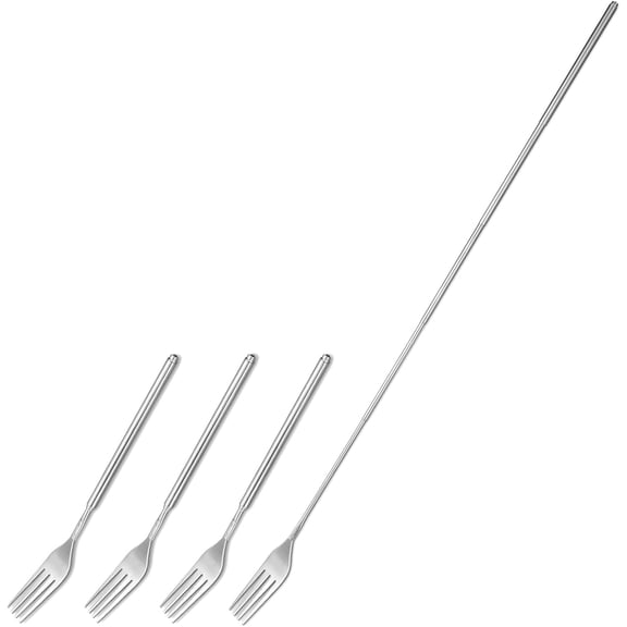 MKEUDQ-4 Pcs Extendable Forks,Stainless Steel Fork Long Cutlery Retractable Cutlery Fork Extensions, For Dinner Pasta Dessert Salad Fruit Dessert 8 To 25.4 Long