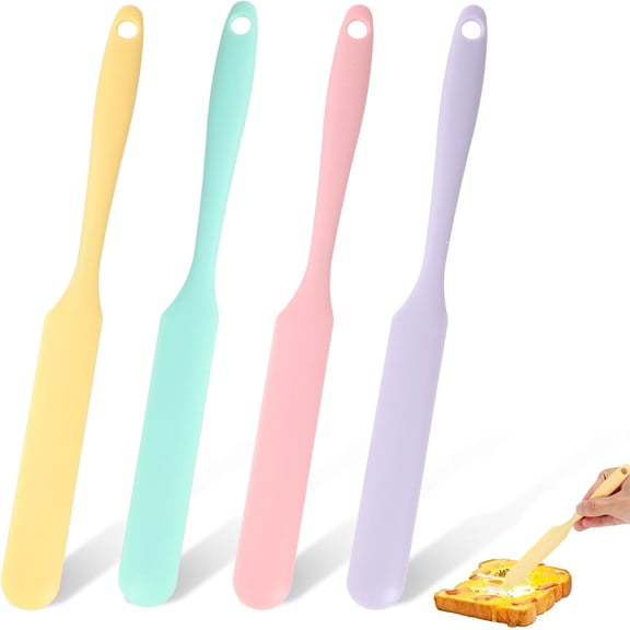 MKEUDQ-4 Pcs Silicone Jar Spatulas, Non-stick Heat Resistant Cake Cream Spatulas Set Mixing Butter Spatulas Baking Scrapers Batter Scraper for Jars Blenders Cooking Stirring (4 Colors)