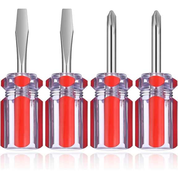 MKEUDQ-4 Pcs Stubby Screwdriver Set, 2#2 and 2 Slotted Mini Pocket Screwdrivers for DIY Repairing