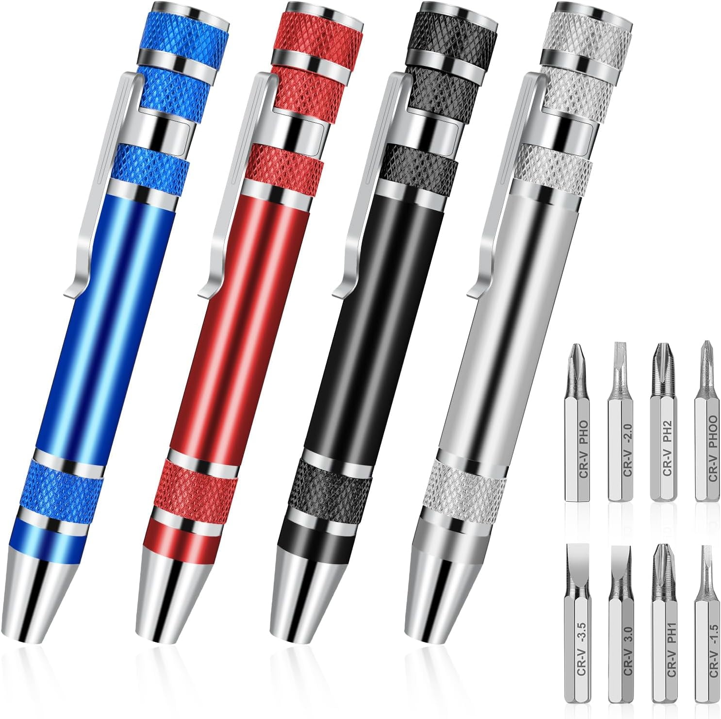 MKEUDQ-4 Pieces Pen Screwdriver, 8 In 1 Multitool Pen Set Pocket Screwdriver Mini Tools Magnetic Multi Screwdriver Pen Precision Function Crossing Flathead Screwdriver Mini Gift for Adults