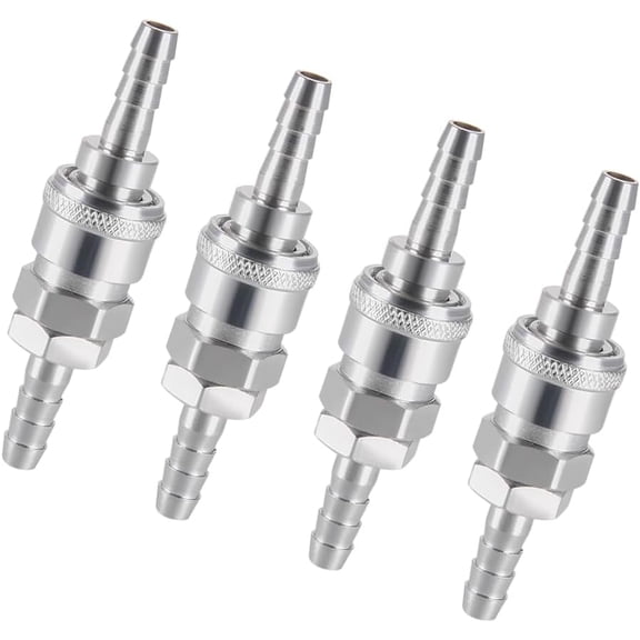 MKEUDQ-4 Set Quick Coupler, Air Hose Fitting | Connector Barb Quick Disconnect Set Great for Automotive, Home (Silver Tone, 8mm)