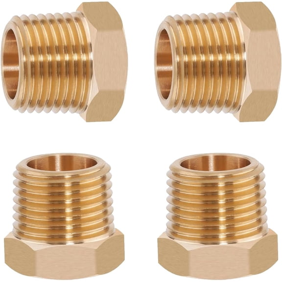 MKEUDQ-4PCS 1/2" NPT Male to 3/8" NPT Female Brass Reducer Hex Bushing, Solid Brass Pipe Fitting Adapter for Reducing Connections in Plumbing, Air Compressor, Fuel, Pneumatic Systems (1/2" MPT x 3/8"