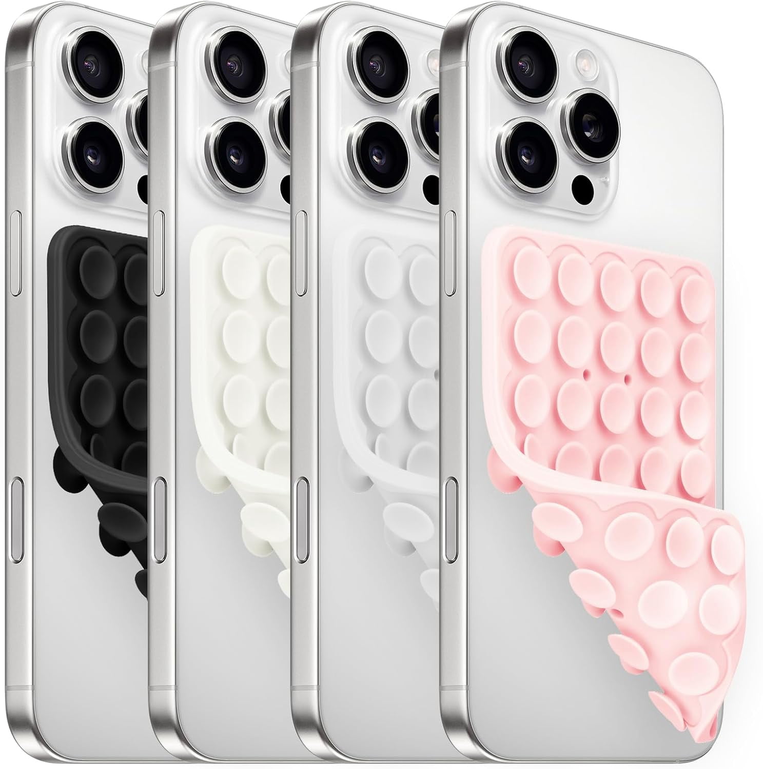 MKEUDQ-4Pack Silicone Suction Cup Phone Case Mount Double Sided, Phone Accessories Hands-Free Strong Grip Holder for Selfies and Videos, Silicon Phone Stand for iPhone and Android