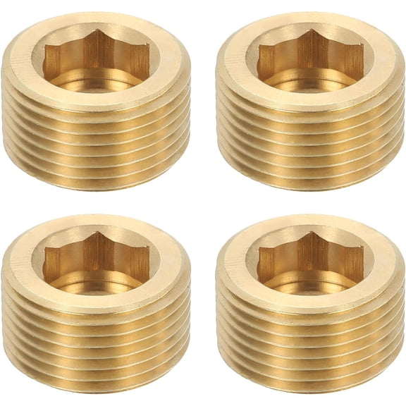 MKEUDQ-4Pcs Brass Pipe Plug Fitting, 3/4" BSP Male Hex Counter Sunk Plug, Internal Thread Socket Pipe Plug for Closing the End of Pipe, Air Tanks