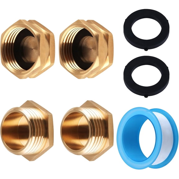 MKEUDQ-4pcs 3/4" Garden Hose End Caps with Washers Brass Spigot Cap Brass Garden Hose Cap with Washers Female End Caps Male Brasses Pipe Plug Outer Pipes Male Threaded Ended Plug with Tape