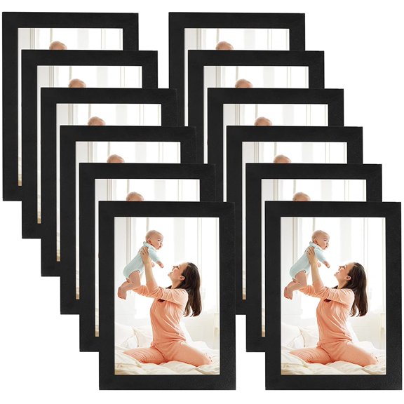 MKEUDQ-4x6 Magnetic Picture Frames for Refrigerator 12 Packs, Modified Magnetic Sheet with Self Adhesive Backing, Black 4 by 6 Photo Frame Set for Locker Glass Window Door Cubicle