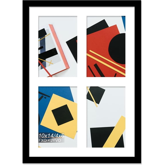MKEUDQ-4x6 Picture Frame Collage, Display 4 4x6 Picture Collage or 10x14 Photo Only Without Mat, Light Weight and High Transparent Frame for Wall - 1 Pack/Black/4-Openings