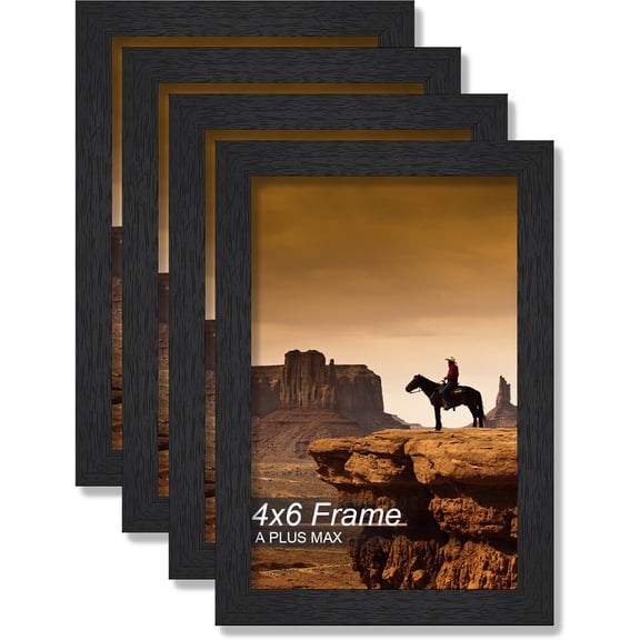MKEUDQ-4x6 Picture Frame Set of 4, Black Engineered Wood Frame for 4 x 6 Inch Picture Poster Photo, Light Weight 4 by 6 Frame with Wood-grain for Wall - 4 Pack/Black/4"x6"