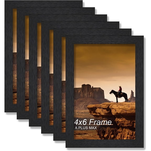 MKEUDQ-4x6 Picture Frame Set of 6, Black Engineered Wood Frame for 4 x 6 Inch Picture Poster Photo, Light Weight 4 by 6 Frame with Wood-grain for Wall - 6 Pack/Black/4"x6"