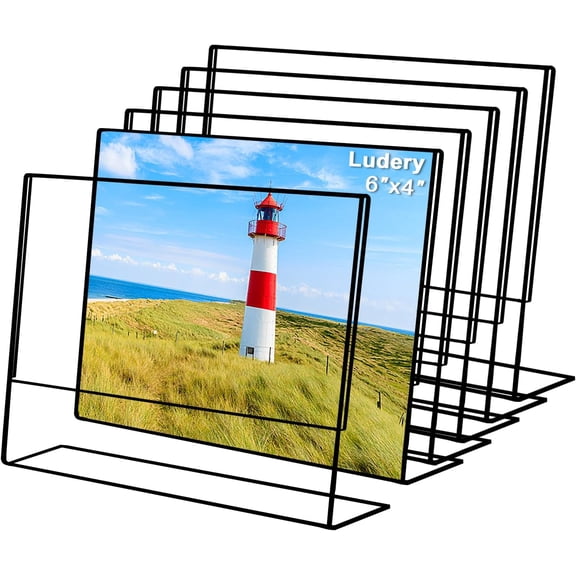 MKEUDQ-4x6 Picture Frames,Clear Frameless Horizontal Picture Frames, 6 Pack Acrylic Self Standing Photo Frames for Wedding Table Numbers, Restaurant Signs, Photos and Art Display-Black Color
