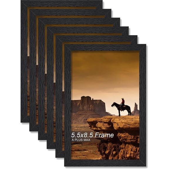 MKEUDQ-5.5x8.5 Picture Frame Set of 6, Black Engineered Wood Frame for 5.5 x 8.5 Inch Picture Poster Photo, Light Weight 5.5 by 8.5 Frame with Wood-grain for Wall - 6 Pack/Black/5.5"x8.5"