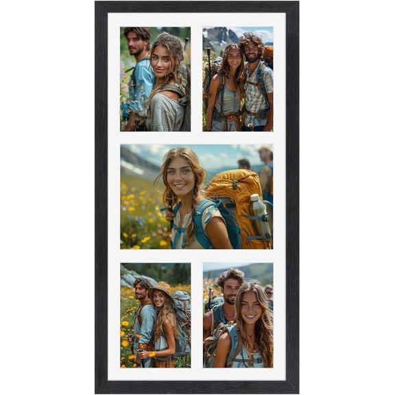 MKEUDQ-5 Opening 3.5x5 Black Collage Picture Frames, Multiple Frames for Displaying 1 5x7 and 4 3.5x5 Photos with White Mat