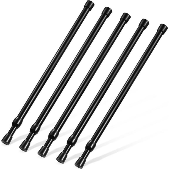 MKEUDQ-5 Pack Tension Rod 16 to 28 Inch, Small Tension Rod, 5/8" Diameter No Drilling Expandable Short Tension Rods Spring Rods, Tension Rods for Closet, Cupboard, Hanging Clothes, Black