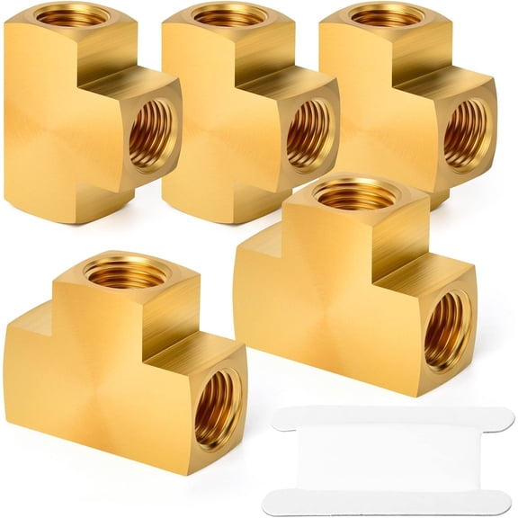 MKEUDQ-5 Pcs Brass Barstock Tee, 1/8" x 1/8" x 1/8" NPT Female Pipe Fittings